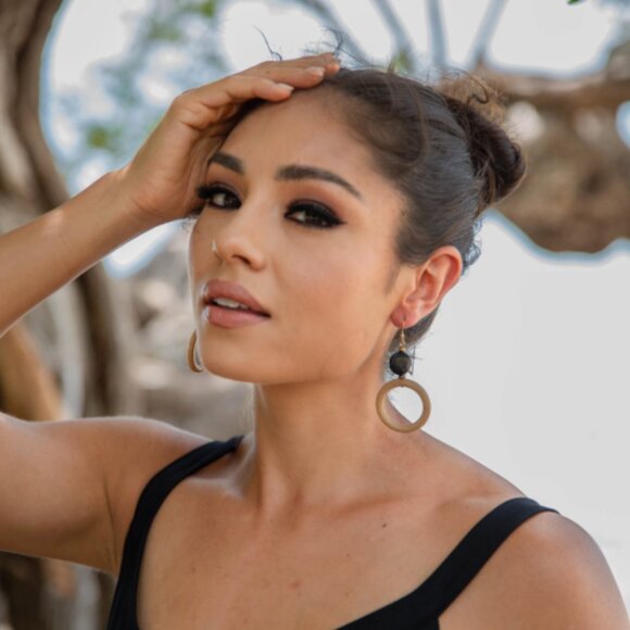 TAGUA Salma Sustainable Vegan Ivory Dangle Hoop Earrings - Picture 6 of 6